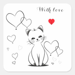 Kätzchen und Herz, personalisiert Quadratischer Aufkleber