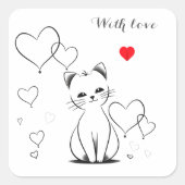 Kätzchen und Herz, personalisiert Quadratischer Aufkleber (Vorderseite)