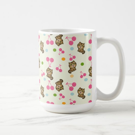 Kätzchen- und Kirschmuster Kaffeetasse (Rechts)