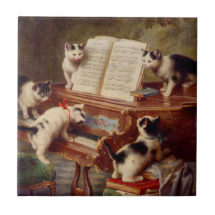 Kätzchen und Klavier Fliese