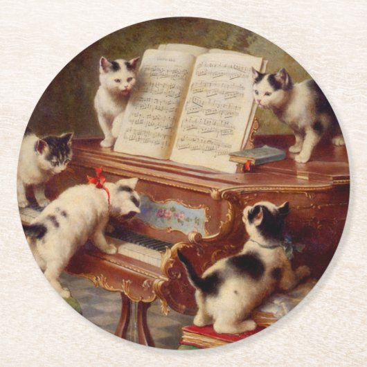 Kätzchen und Klavier Runder Pappuntersetzer (Vorderseite)