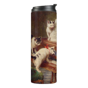 Kätzchen und Klavier Thermosbecher