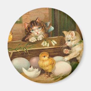 Kätzchen und Küken vintage Ostergrüße Magnet