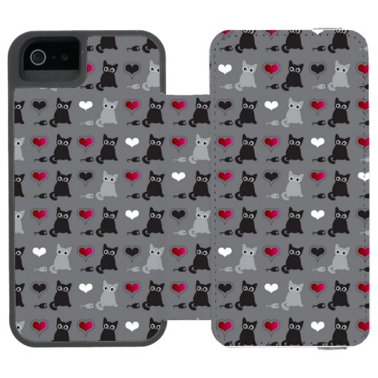 Kätzchen- und Mäusemuster Incipio iPhone Geldbeutel-Hülle (Folio Geöffnet)