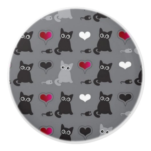 Kätzchen- und Mäusemuster Keramikknauf (Vorderseite)