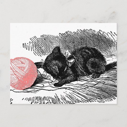 Kätzchen und rosa Garn Postkarte (Vorderseite)