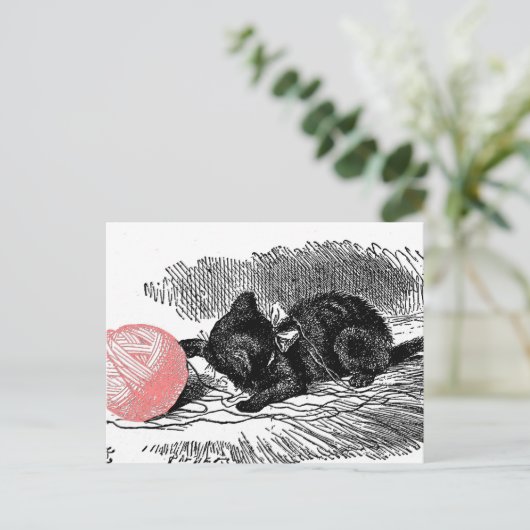 Kätzchen und rosa Garne Postkarte (Stehend Vorderseite)