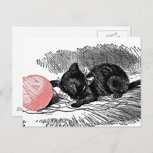 Kätzchen und rosa Garne Postkarte (Vorne/Hinten)
