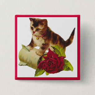 Kätzchen und Rose Button