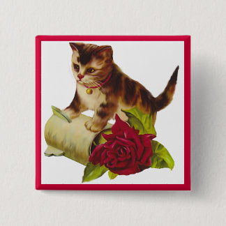 Kätzchen und Rose Button