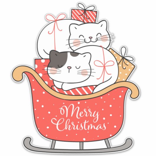 Kätzchen und Schlitten Aufkleber (Vorderseite)