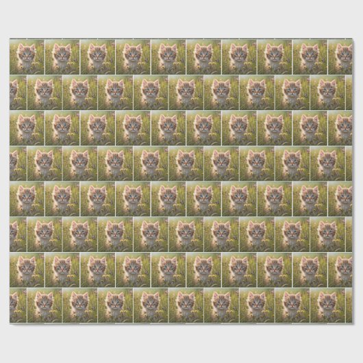 Kätzchen und Schmetterling auf der Wiese Geschenkpapier (Flach)