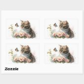 Kätzchen und Schmetterling im Garten Rechteckiger Aufkleber (Blatt)