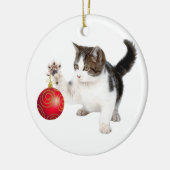 Kätzchen- und Weihnachtsball Keramikornament (Links)