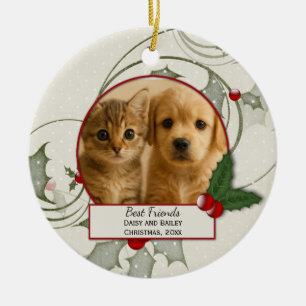 Kätzchen und Welpe beste Freunde Weihnachtsornamen Keramik Ornament