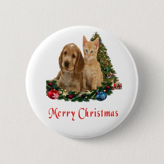Kätzchen und Welpe Weihnachtsbutton Button (Vorderseite)