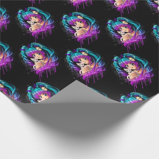Kätzchen und Zopf Manga Mädchen Geschenkpapier (Ecke)