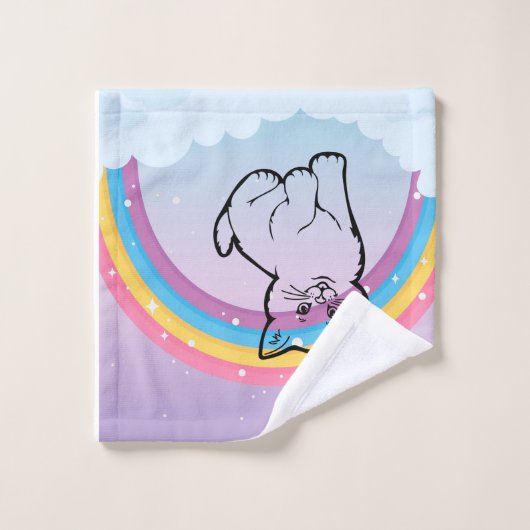 Kätzchen unter einem Regenbogen Badhandtuch Set (Waschlappen)