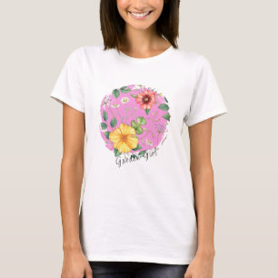 Kätzchen, Vintag Zeichnend Wildblumen / Gartenmädc T-Shirt