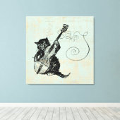 Kätzchen Violine Aquamarin Music Cat Illustration Leinwanddruck (Insitu (Holzboden))