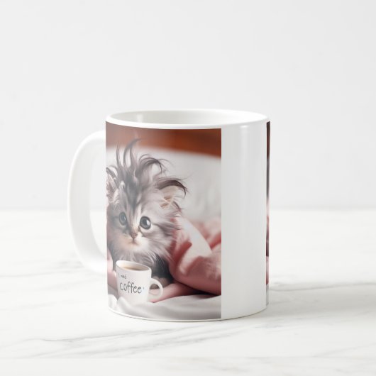 Kätzchen weckte einfach auf und brauchte etwas Kaf Kaffeetasse (Vorderseite Links)