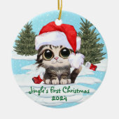 Kätzchen Weihnachtsmannmütze, KUNSTBAR! Adorable C Keramik Ornament (Vorne)