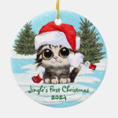 Kätzchen Weihnachtsmannmütze, KUNSTBAR! Adorable C Keramik Ornament (Hinten)