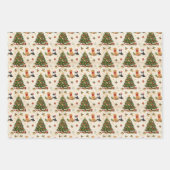 Kätzchen-, Welpen- und Weihnachtsbaum-Muster Geschenkpapier Set (Vorderseite)