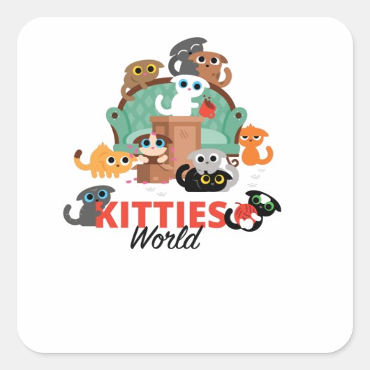 Kätzchen World Quadratischer Aufkleber (Vorderseite)