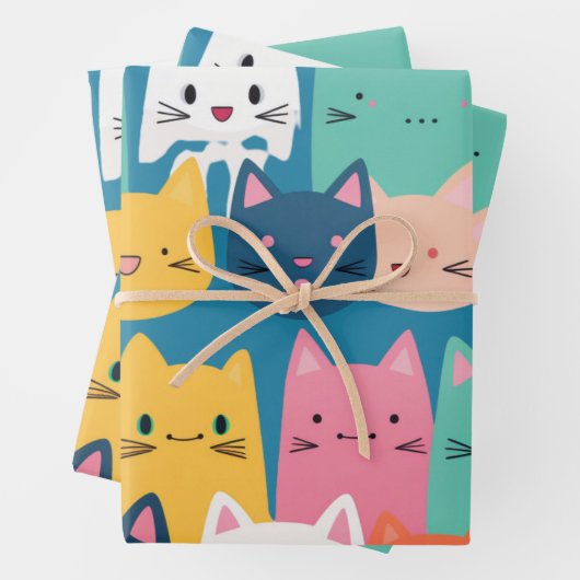 Kätzchenmuster, farbiges Schleifpapier Geschenkpapier Set (Beispiel)