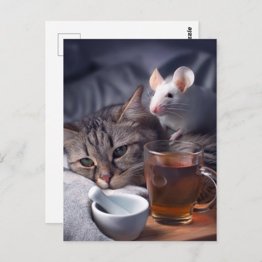 Kätzchenruhe im Bett Postkarte (Vorne/Hinten)