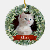 Katze 2 Seite 2 Foto Jahr des Kranzes Keramik Ornament (Vorne)