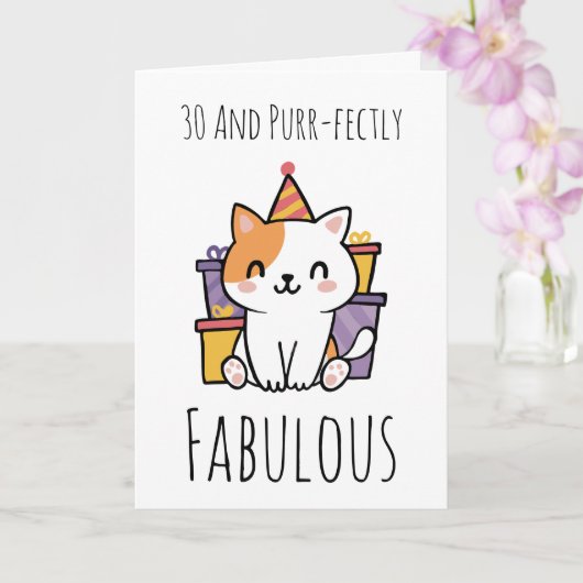 Katze, 30. Geburtstagskarte Karte (Orchidee)