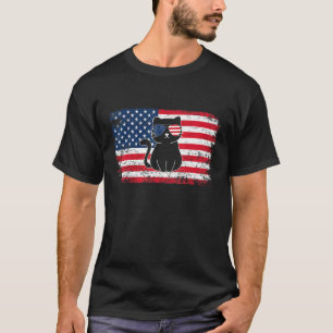 Katze 4. Juli Amerikanische Flagge Usa Brille T-Shirt