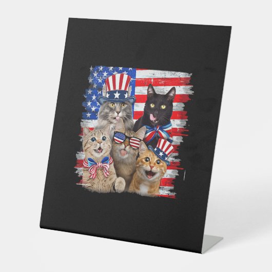 Katze 4. Juli Freedom American Flag Sonnenbrille Sockelschild (Vorderseite)