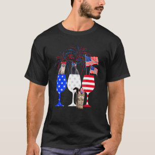 Katze 4. Juli Kostüm Rot Weiß Blau Weinglas T-Shirt