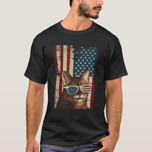 Katze 4. Juli Meowica Merica Men USA American Fl T-Shirt (Vorderseite)