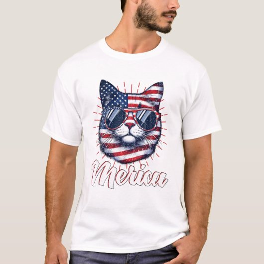 Katze 4. Juli Patriotic T-Shirt (Vorderseite)