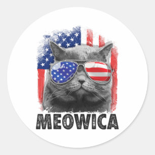Katze 4. Juli Shirts Meowica Merica Männer USA Ame Runder Aufkleber