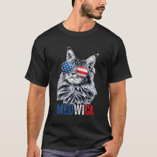 Katze 4th July Meowica Sonnenbrille Amerikanische  T-Shirt