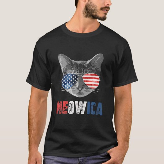 Katze 4th July S Meowica Merica Men USA Amerikanis T-Shirt (Vorderseite)
