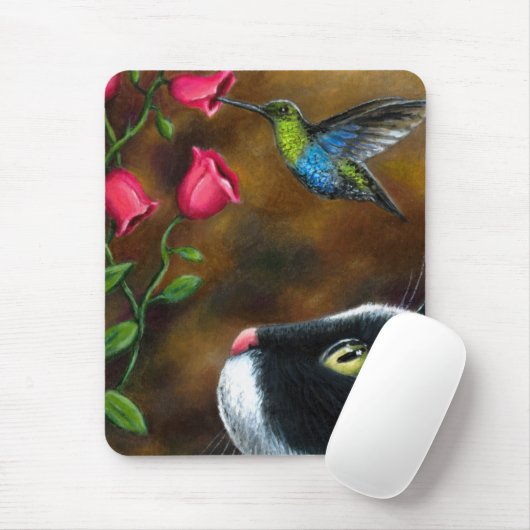 Katze 571 Tuxedo mit Hummingbird Mousepad (Mit Mouse)