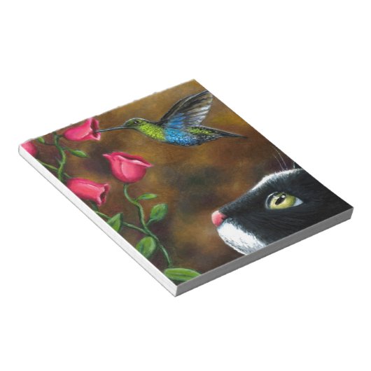 Katze 571 Tuxedo mit Hummingbird Notizblock (angewinkelt)