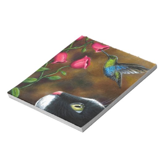 Katze 571 Tuxedo mit Hummingbird Notizblock (Rotiert)