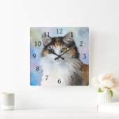 Katze 572 Calico Quadratische Wanduhr (Zuhause)