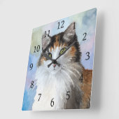 Katze 572 Calico Quadratische Wanduhr (Winkel)