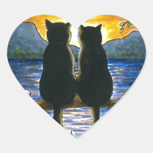 Katze 582 schwarze Katzen Herz-Aufkleber