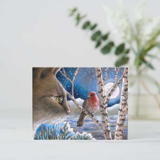 Katze 600 Vögel Postkarte (Stehend Vorderseite)