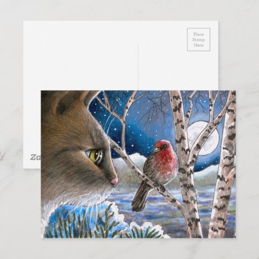 Katze 600 Vögel Postkarte (Vorne/Hinten)