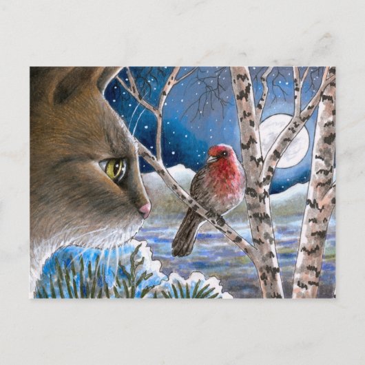 Katze 600 Vögel Postkarte (Vorderseite)